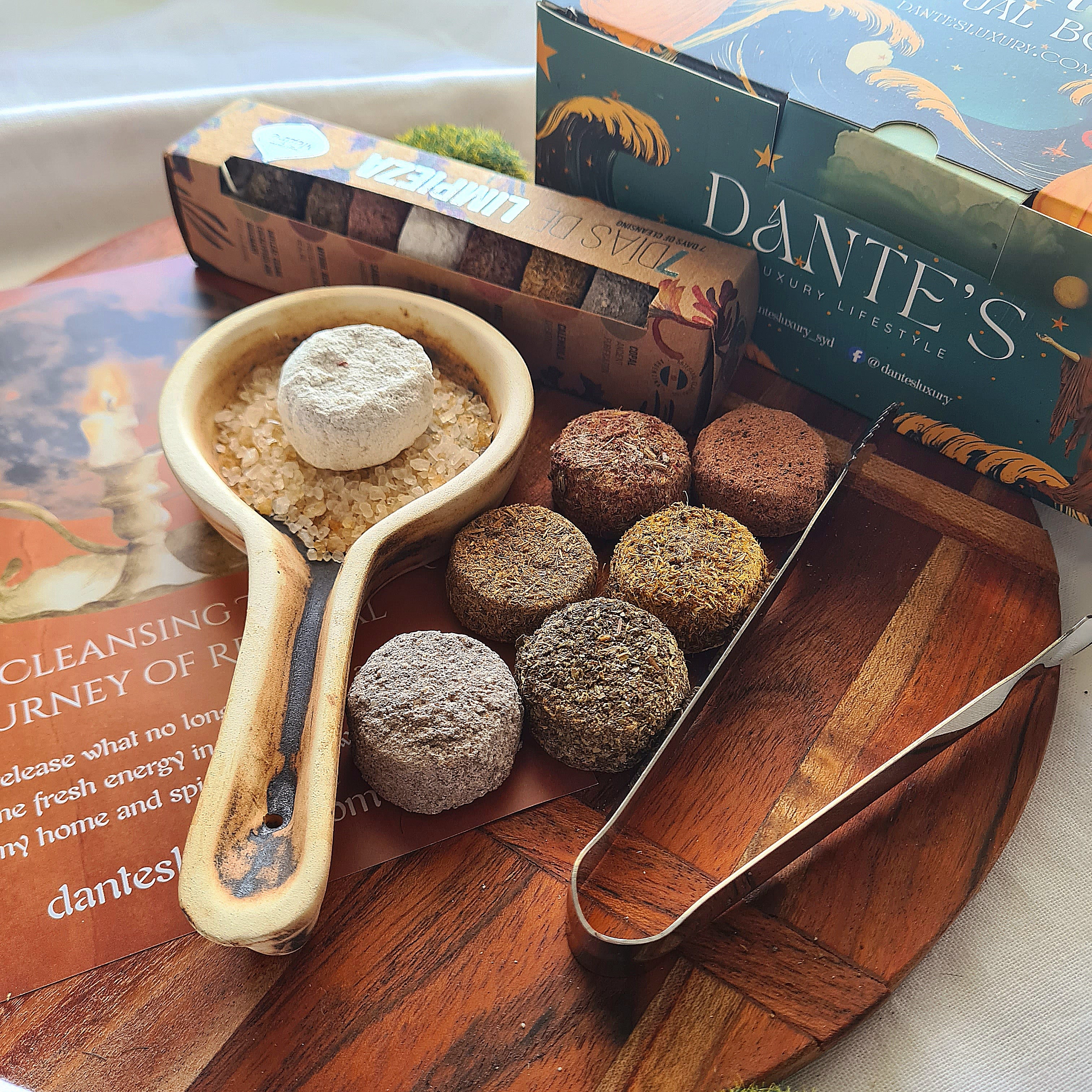 7 Days of Renewal Sacred Ritual Box | Handmade Burner, Metal Tong & 1 Set Of Cleansing Tablets