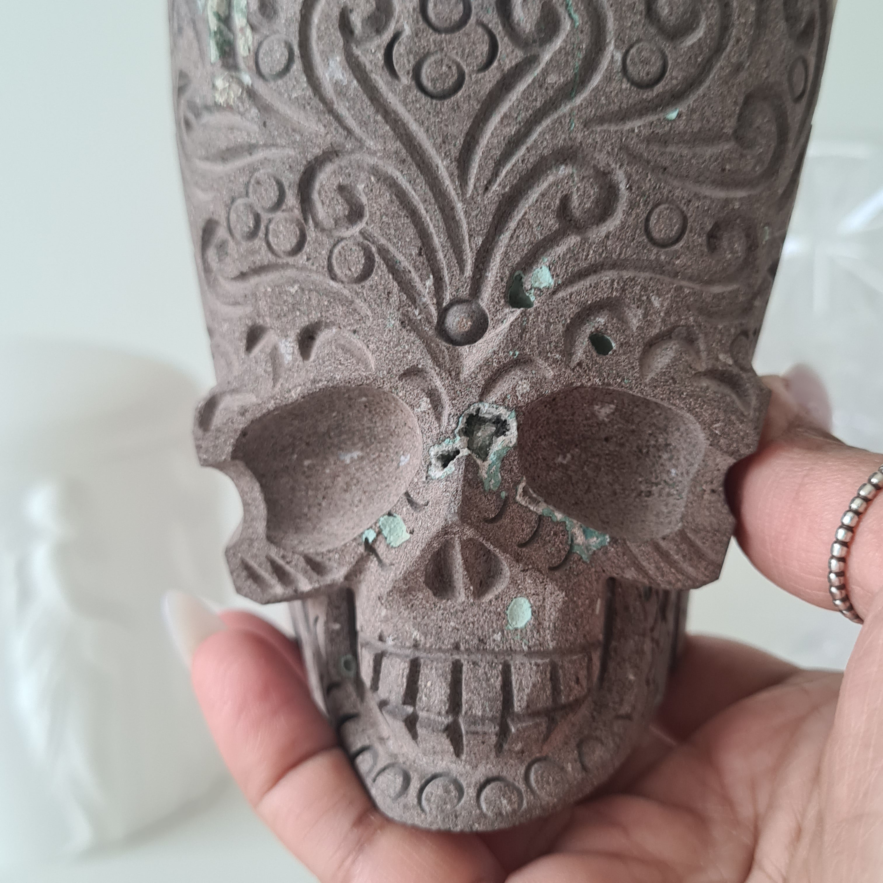 Skull Carving with Apophyllite & Stilbite inclusion