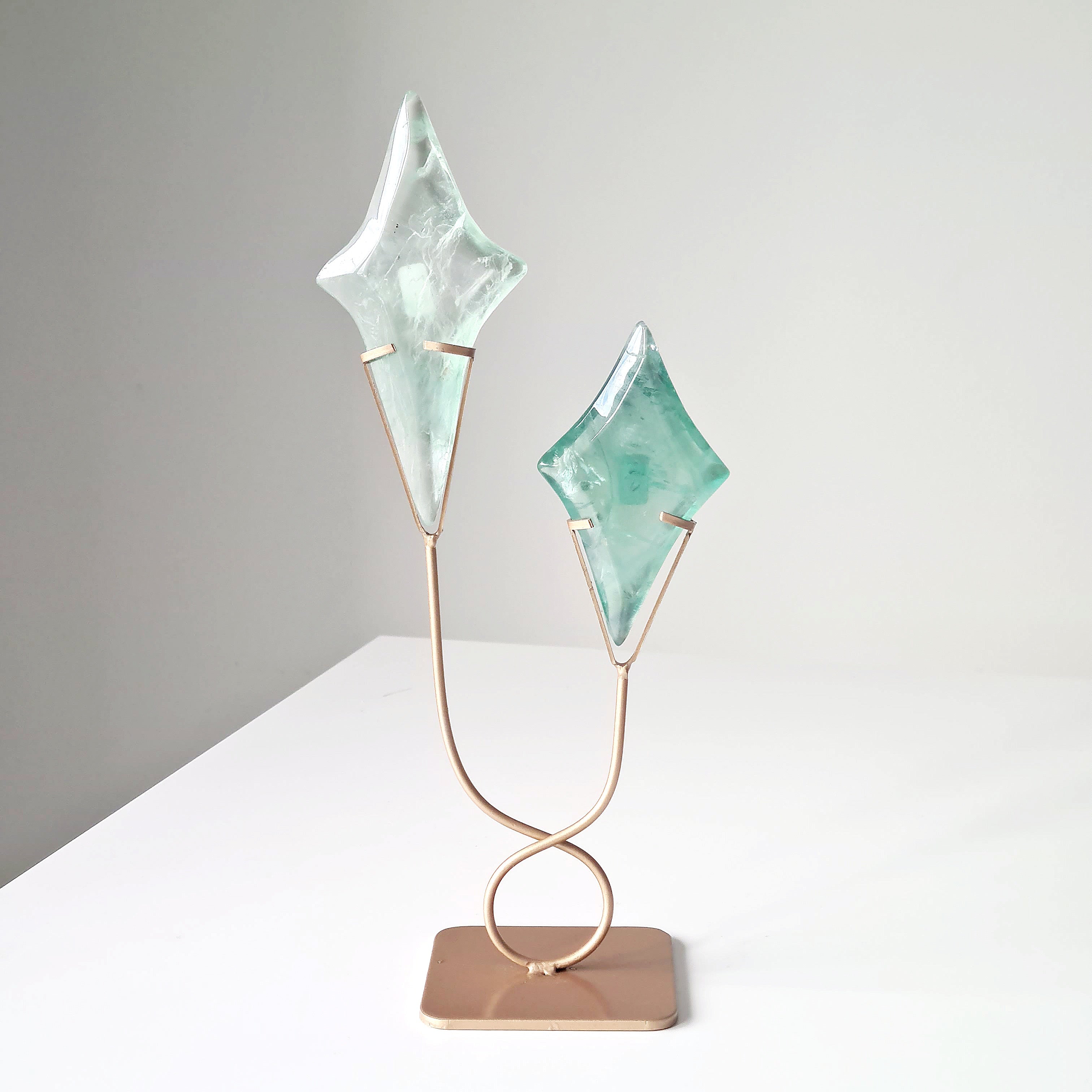 Fairytale Fluorite Stars 🌟 On Stand | Apple Green in naked eyes | Appx 28 cm tall with stand