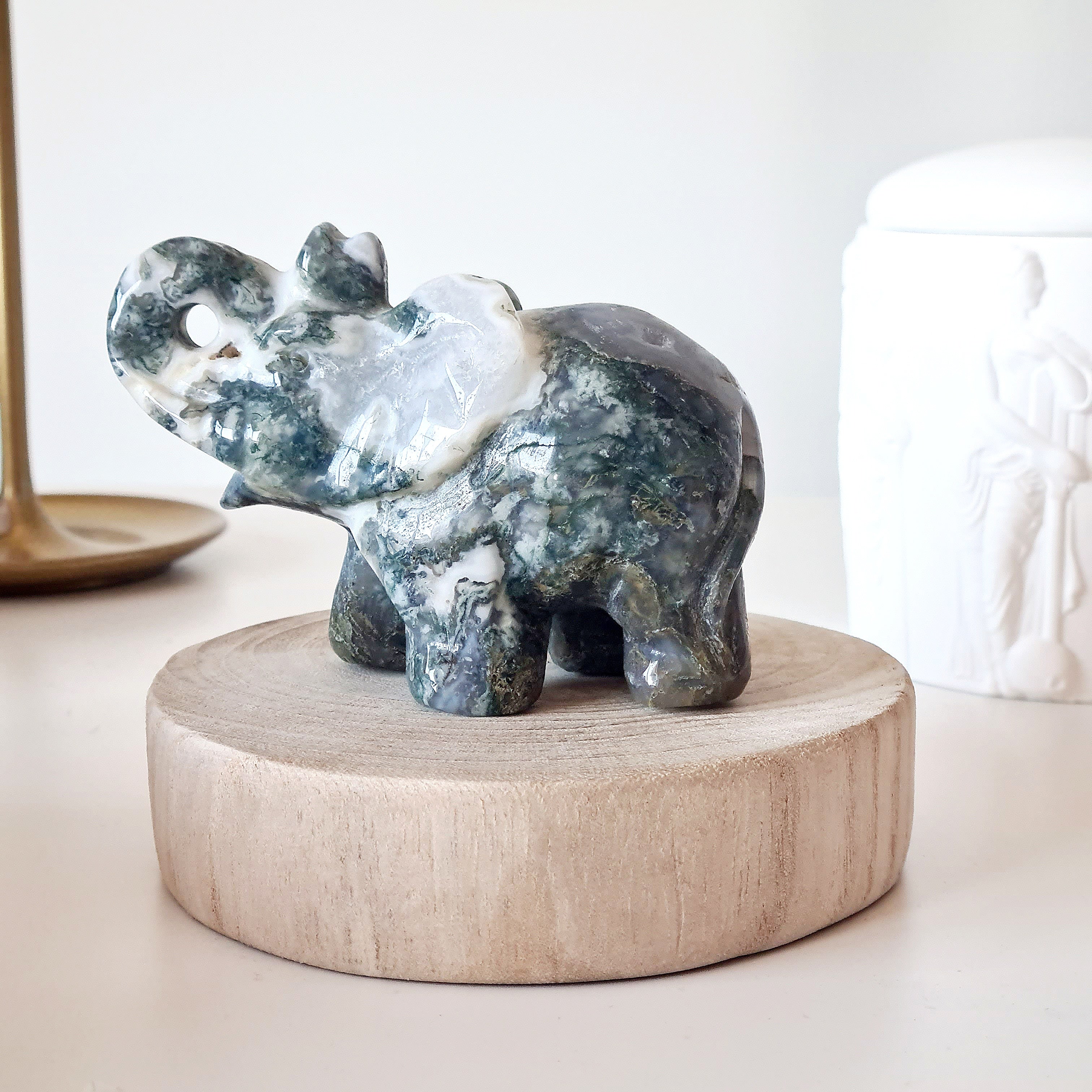 Moss Agate Elephant 🐘 | A | Appx 9.6 cm
