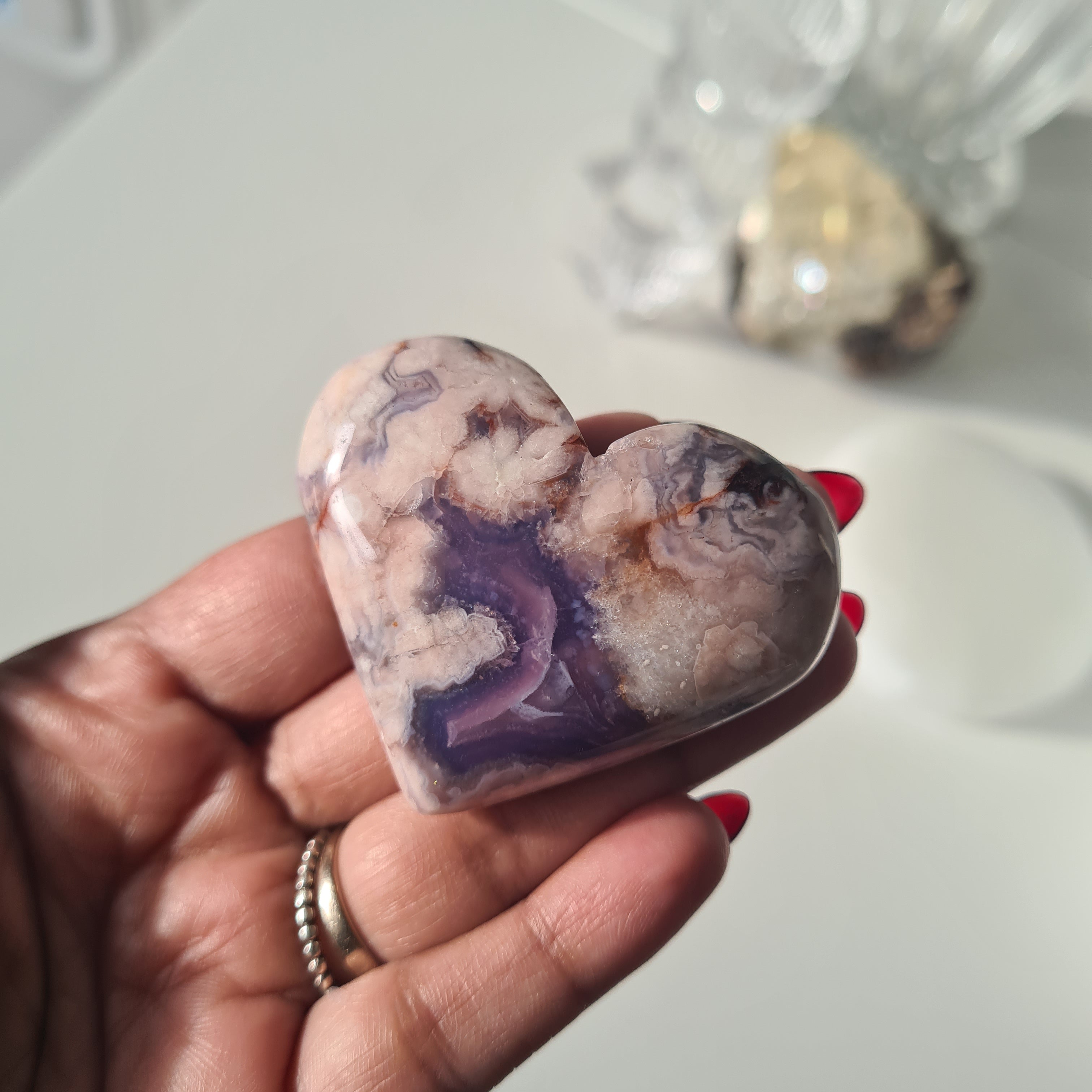 Blue Flower Agate Heart