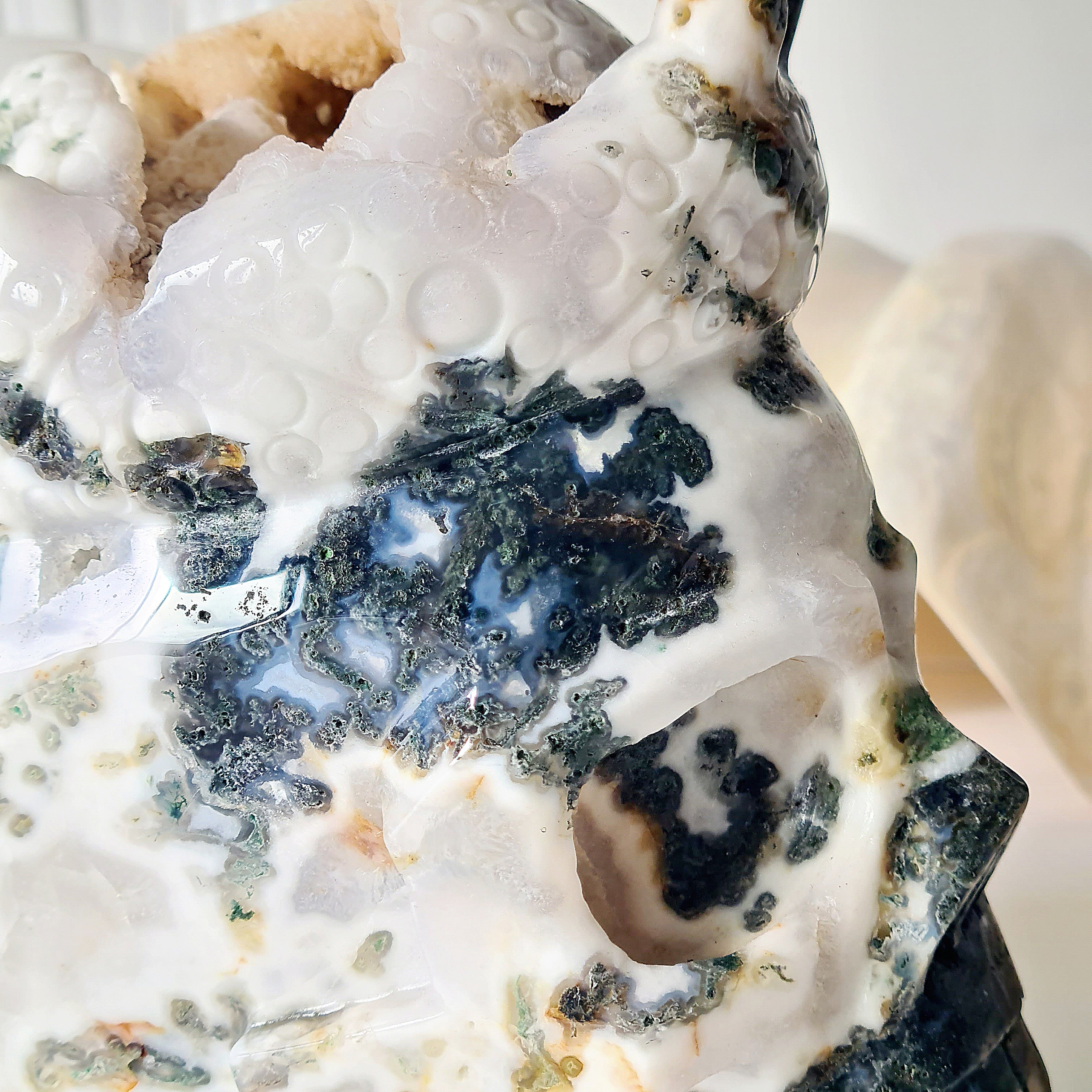 The last King | Moss Agate Skull Carving | 2.4 kg