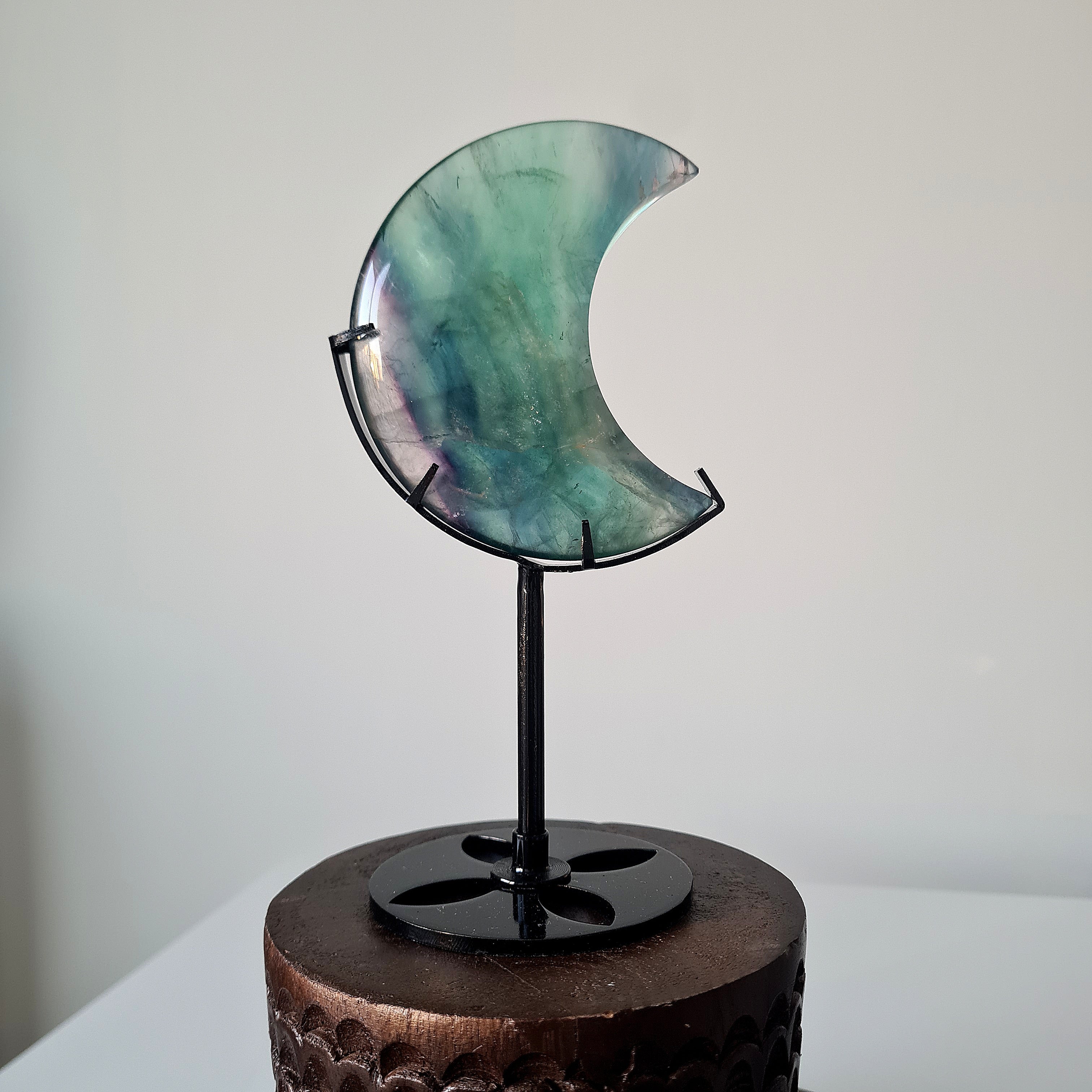 Milky Lane Fluorite Crescent Moon 🌙  Carving on Stand | C