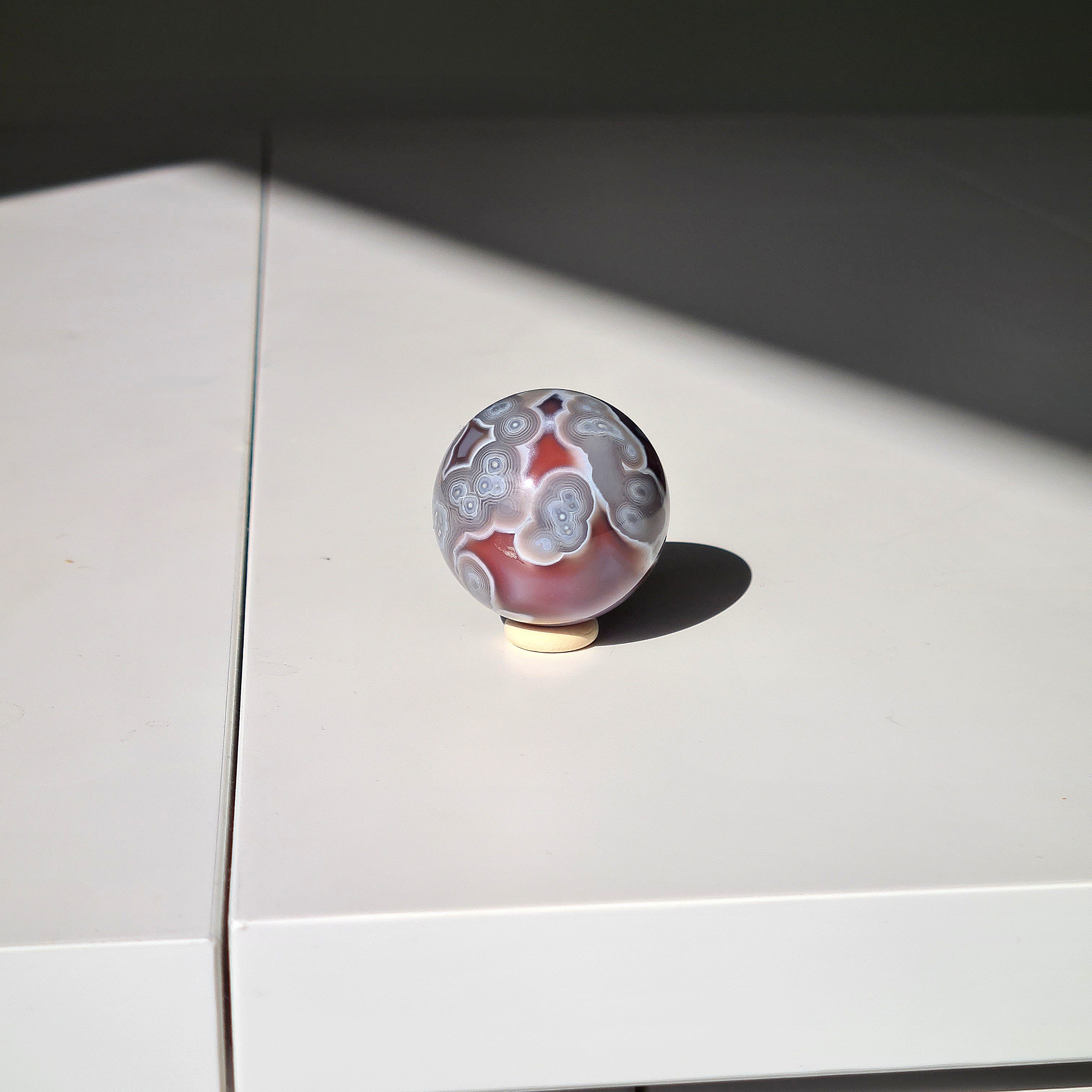 Swazi Agate Sphere with mini wood stand | E | 60 g | Appx 3.5 cm