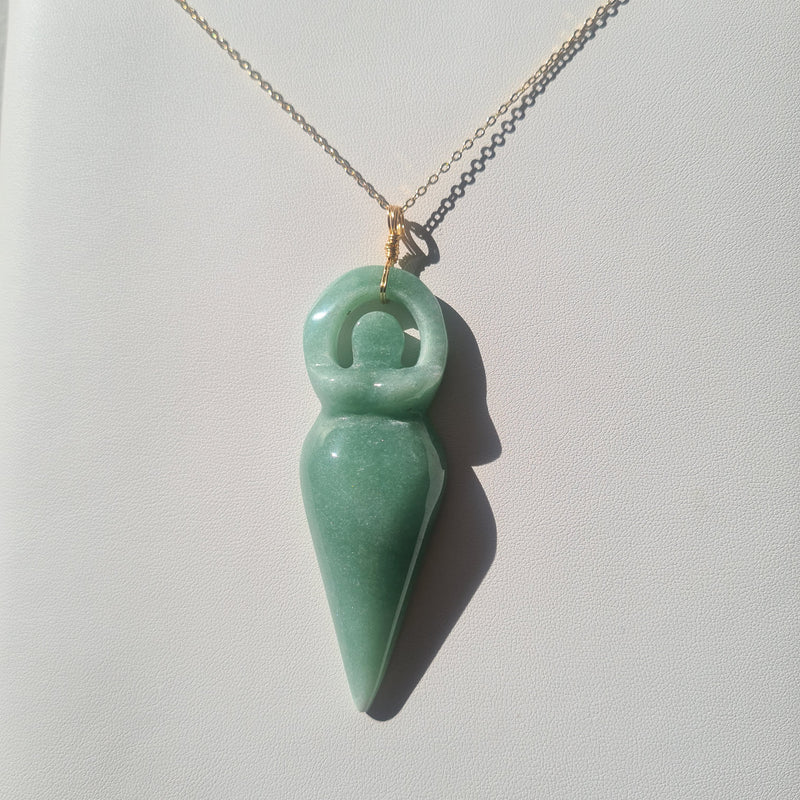 Green Aventurine goddess necklace ~ Gold Tone