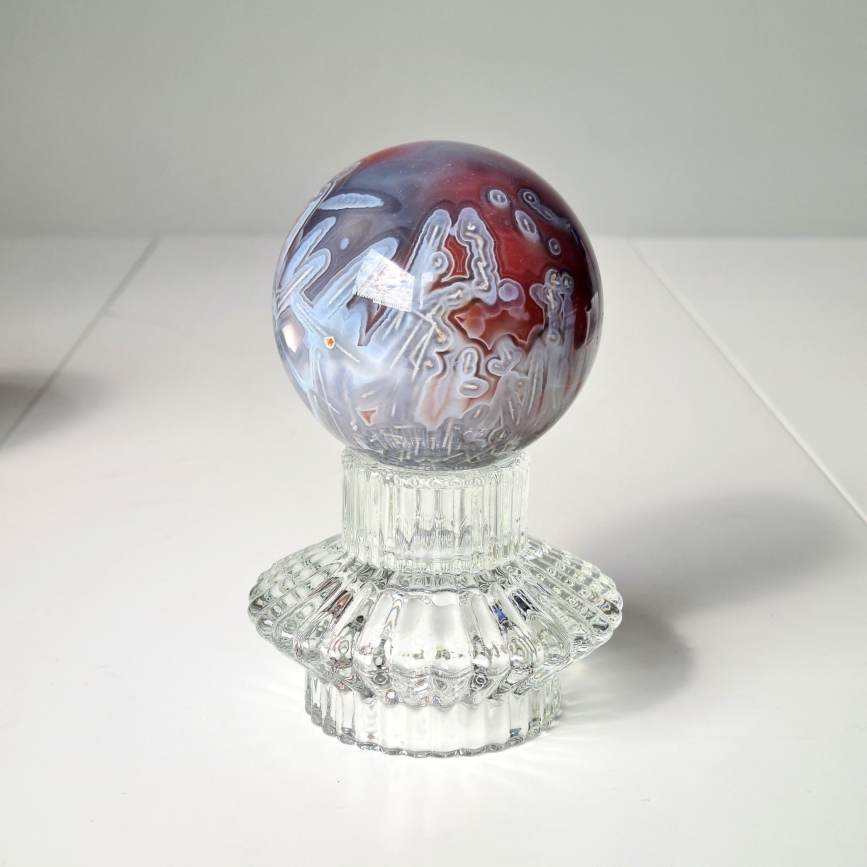 Swazi Agate Sphere with glass stand | A | 406 g | Appx 6.6 cm