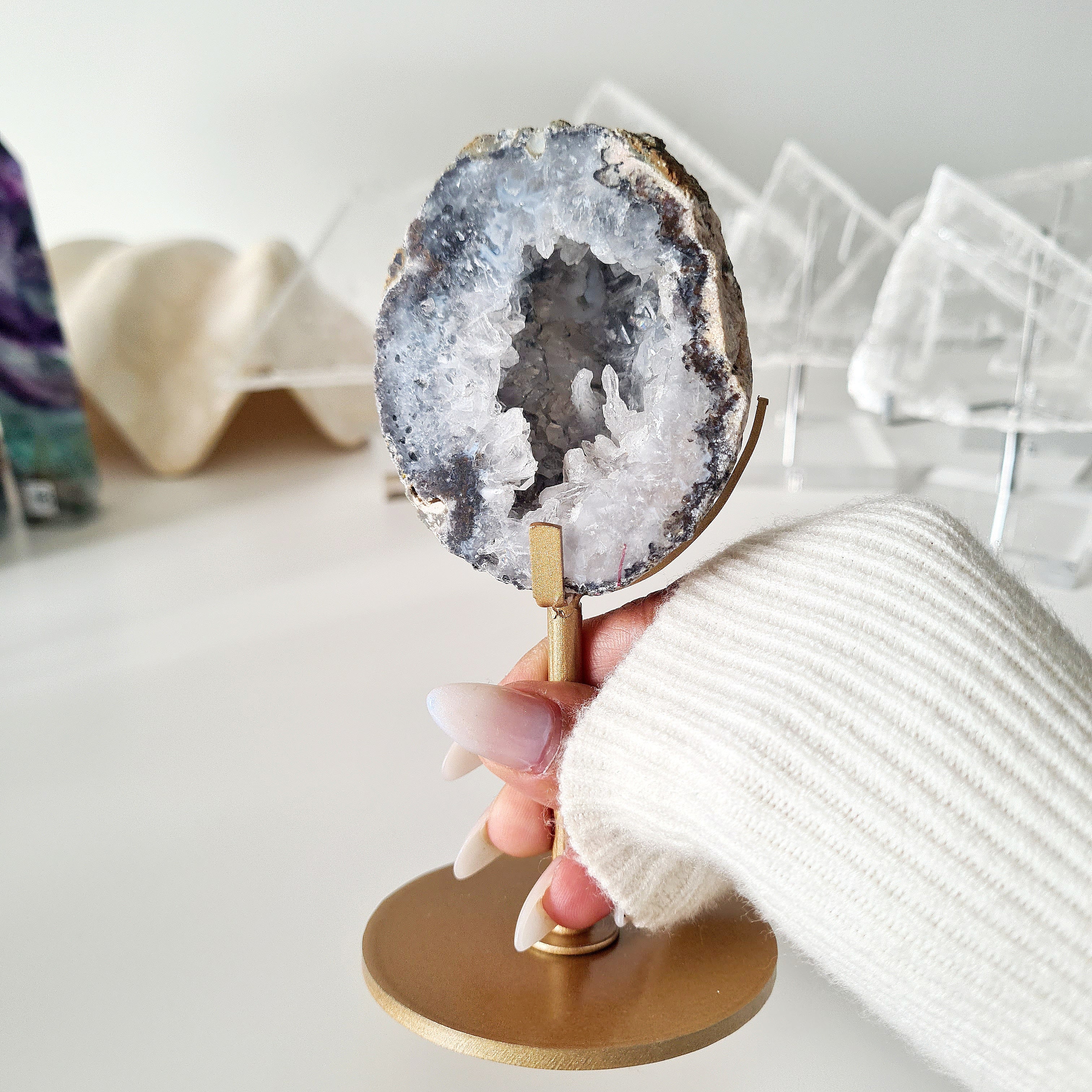 Natural Agate Geode On Stand | B