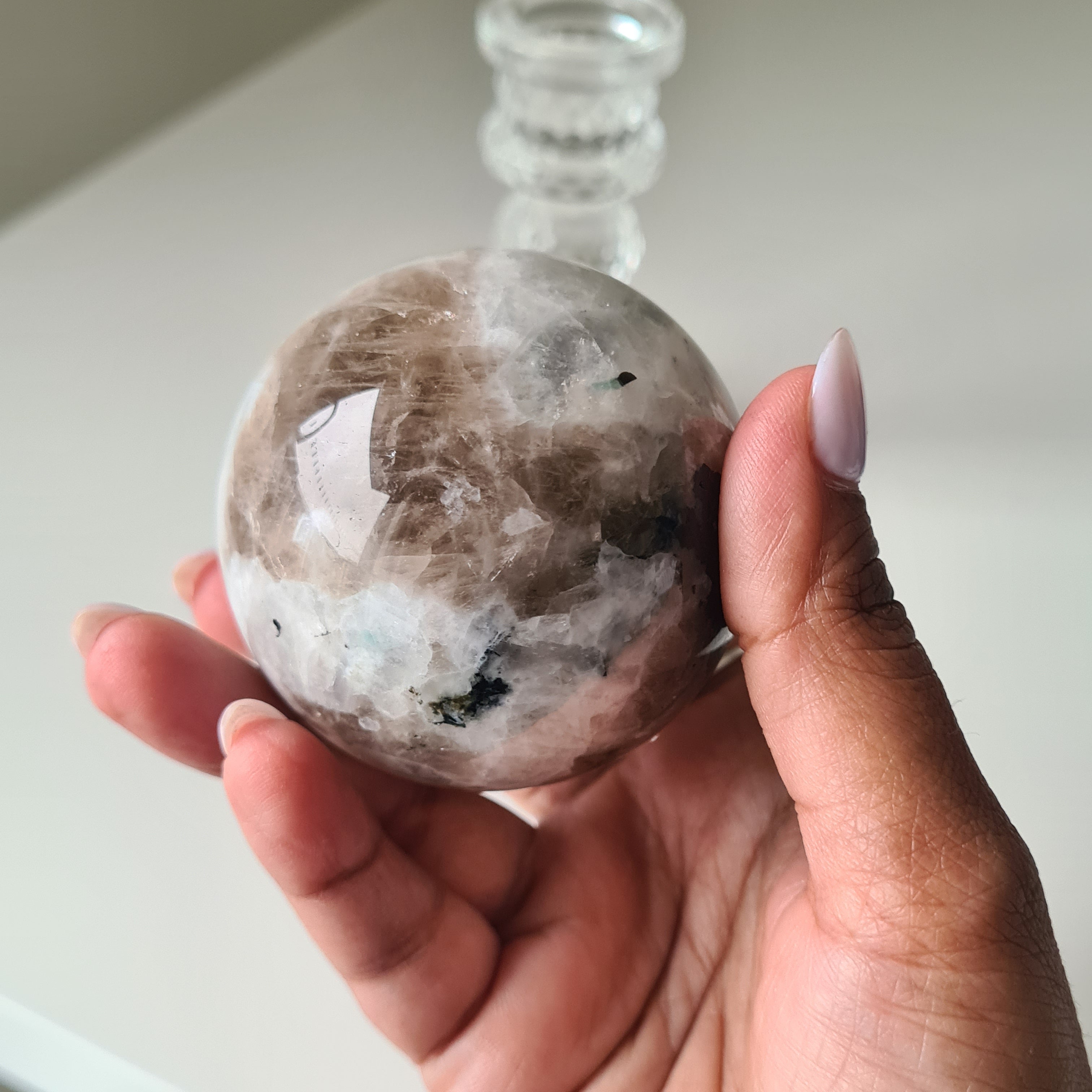 Moonstone 🌙 Sphere with stand | B | 5.8 cm Sphere