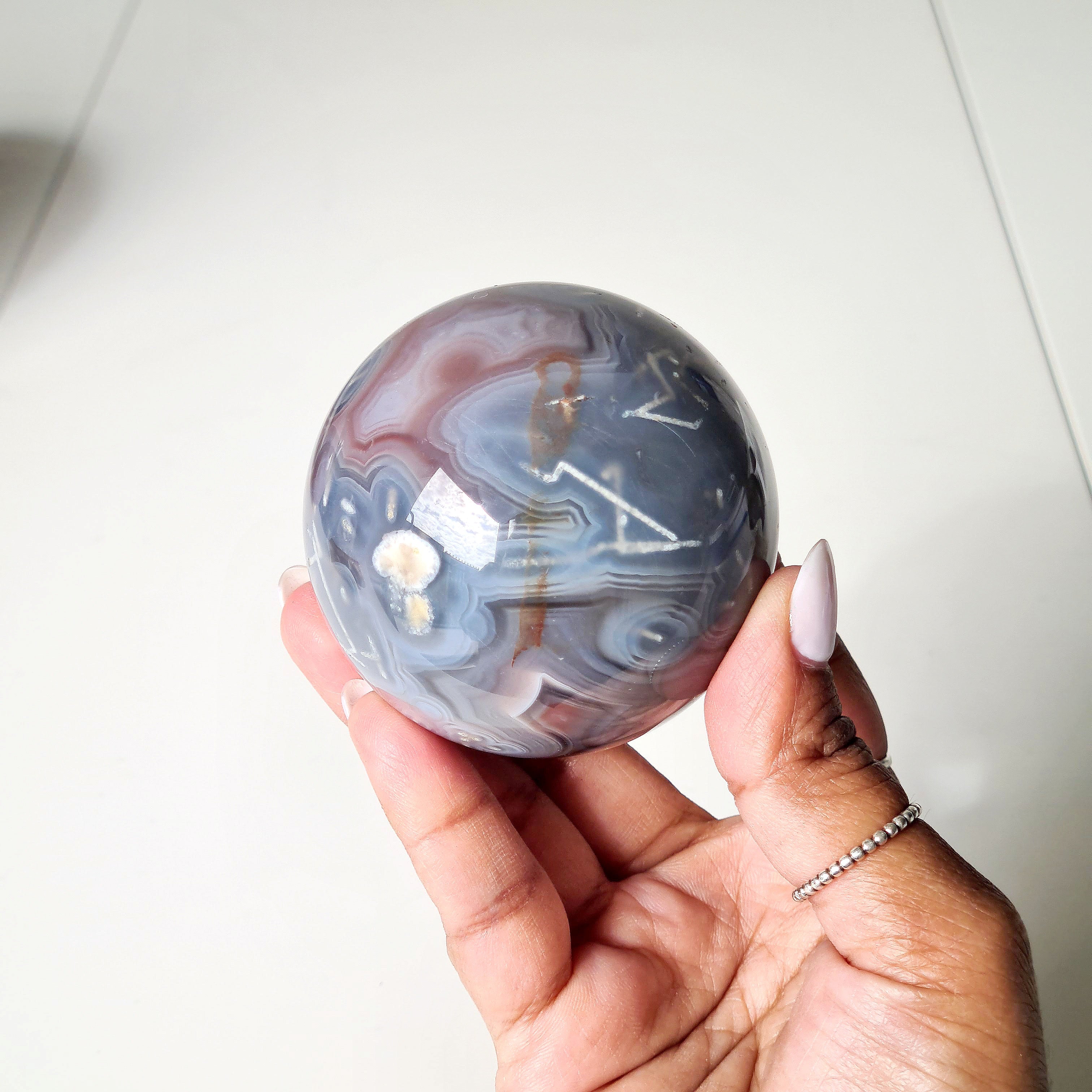 Swazi Agate Sphere with glass stand | B | 318 g | Appx 6.1 cm