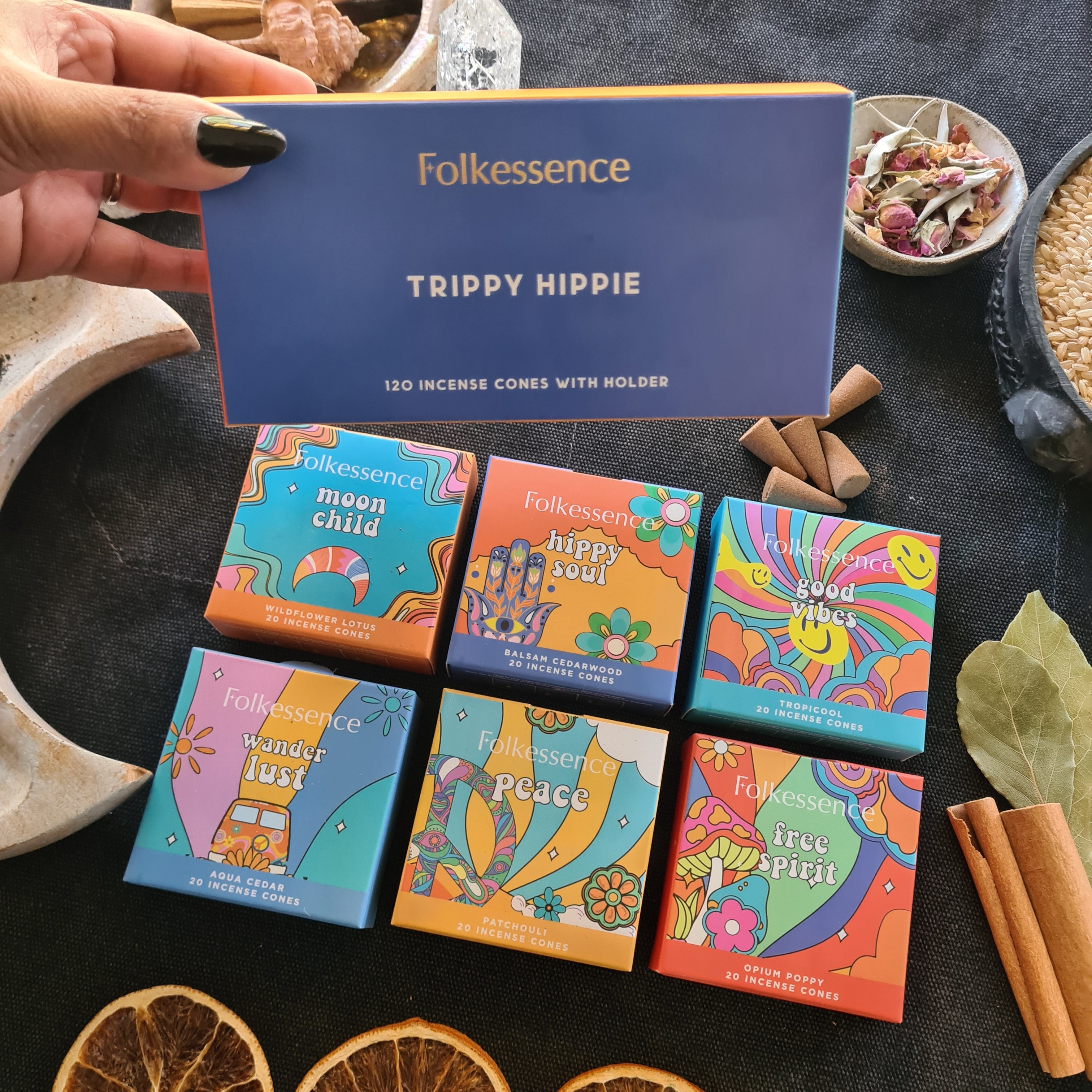 Folkessence Incense Cones Gift Pack - Trippy Hippie 120 Cones