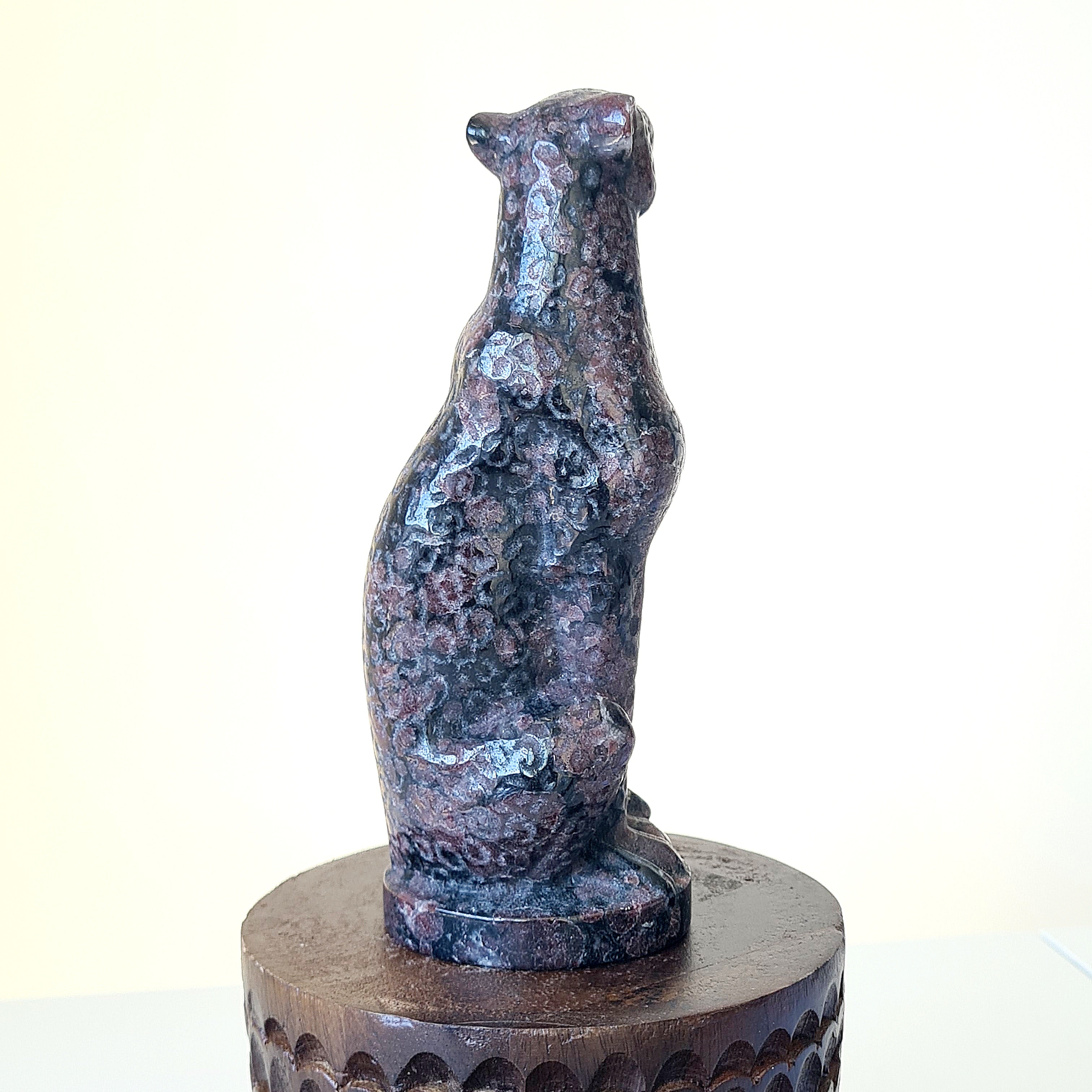 Arfvedsonite leopard Carving | 620 g | Appx 15 cm tall
