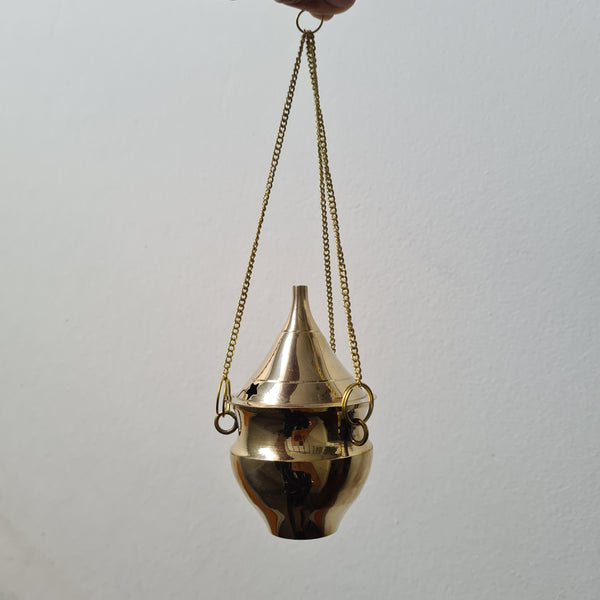 Brass Incense Burner Hanger ~ Mini (Wavy Body)