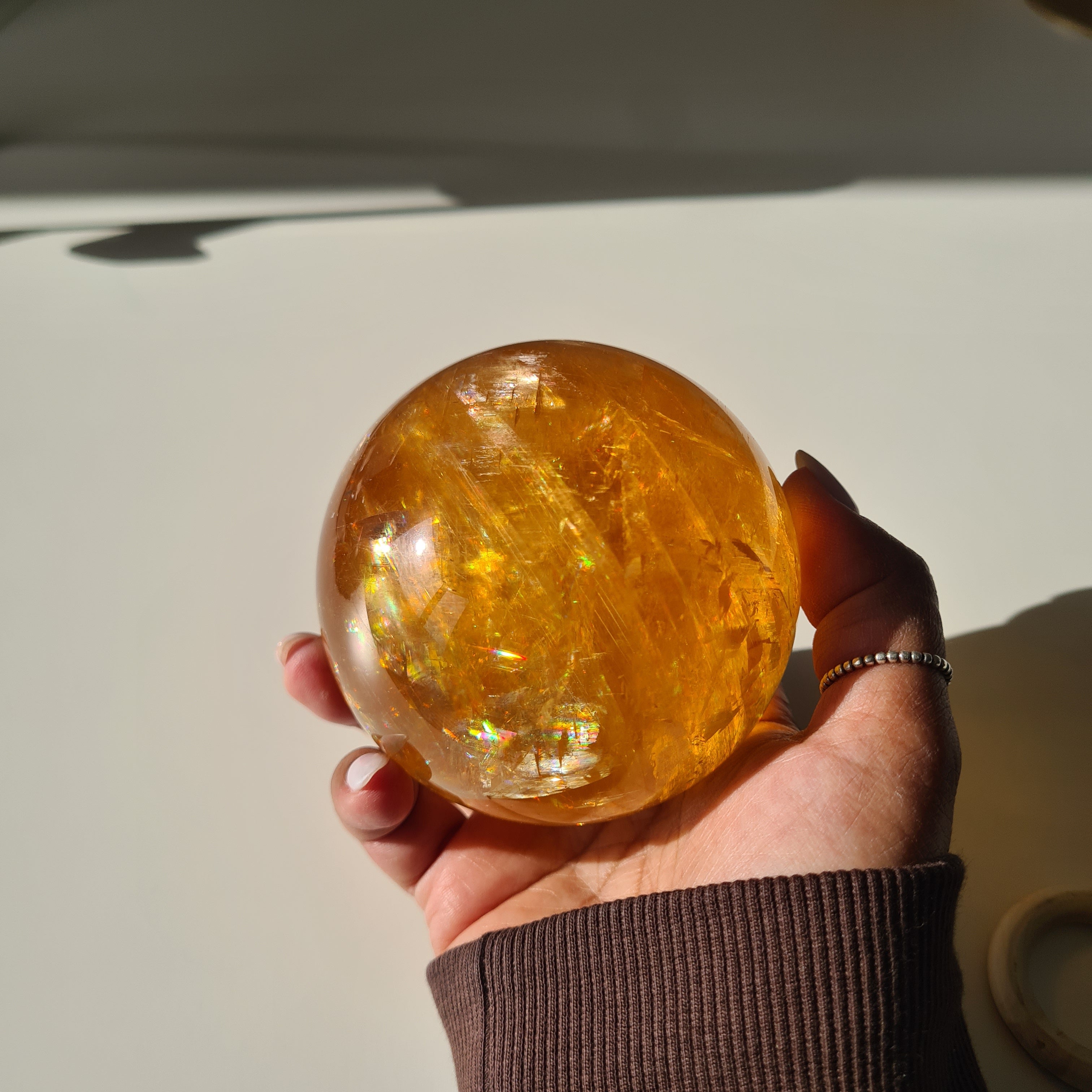 Ethereal Honey Calcite Sphere | B | 690 g | 7.7 cm