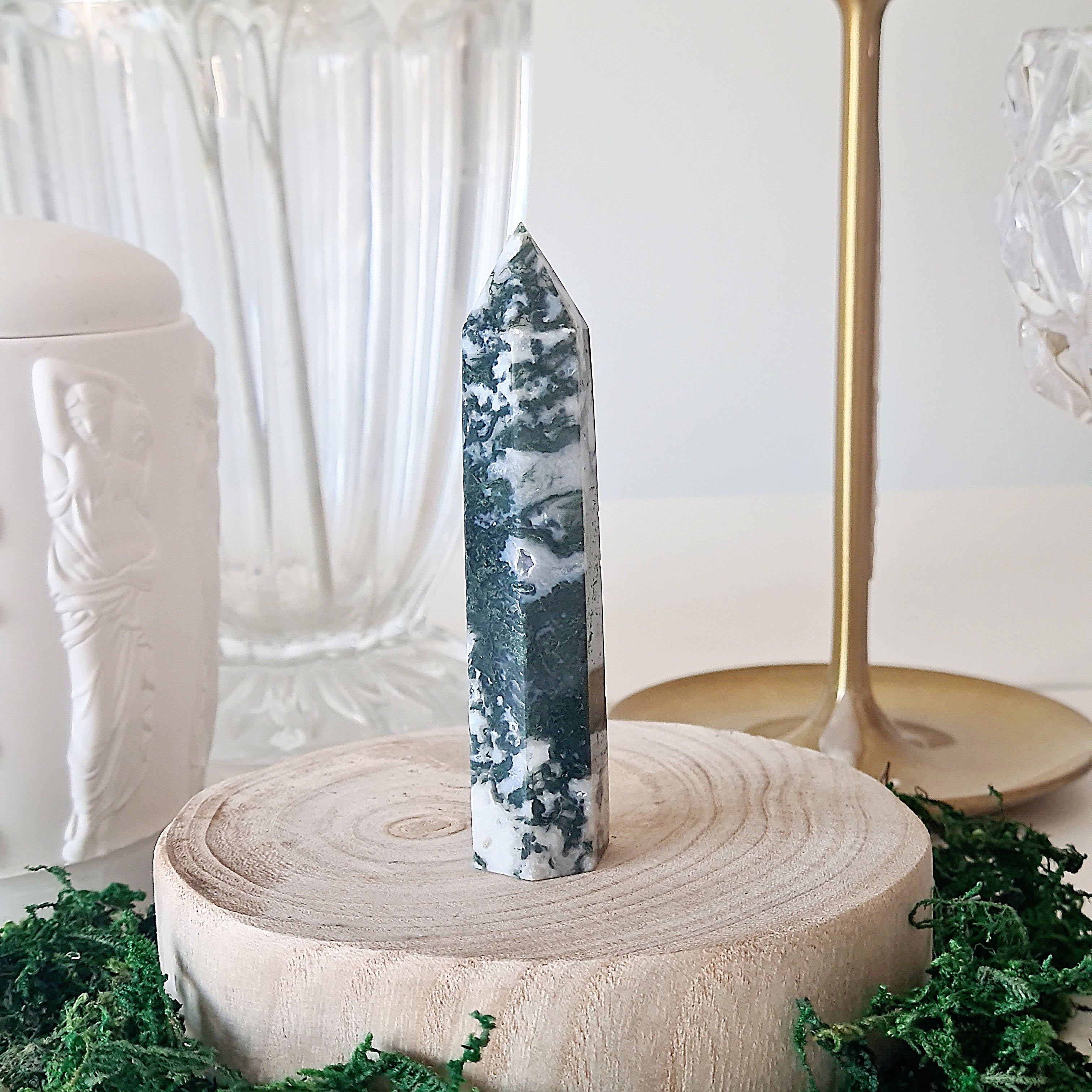 Moss Agate Crystal Point | Small | B