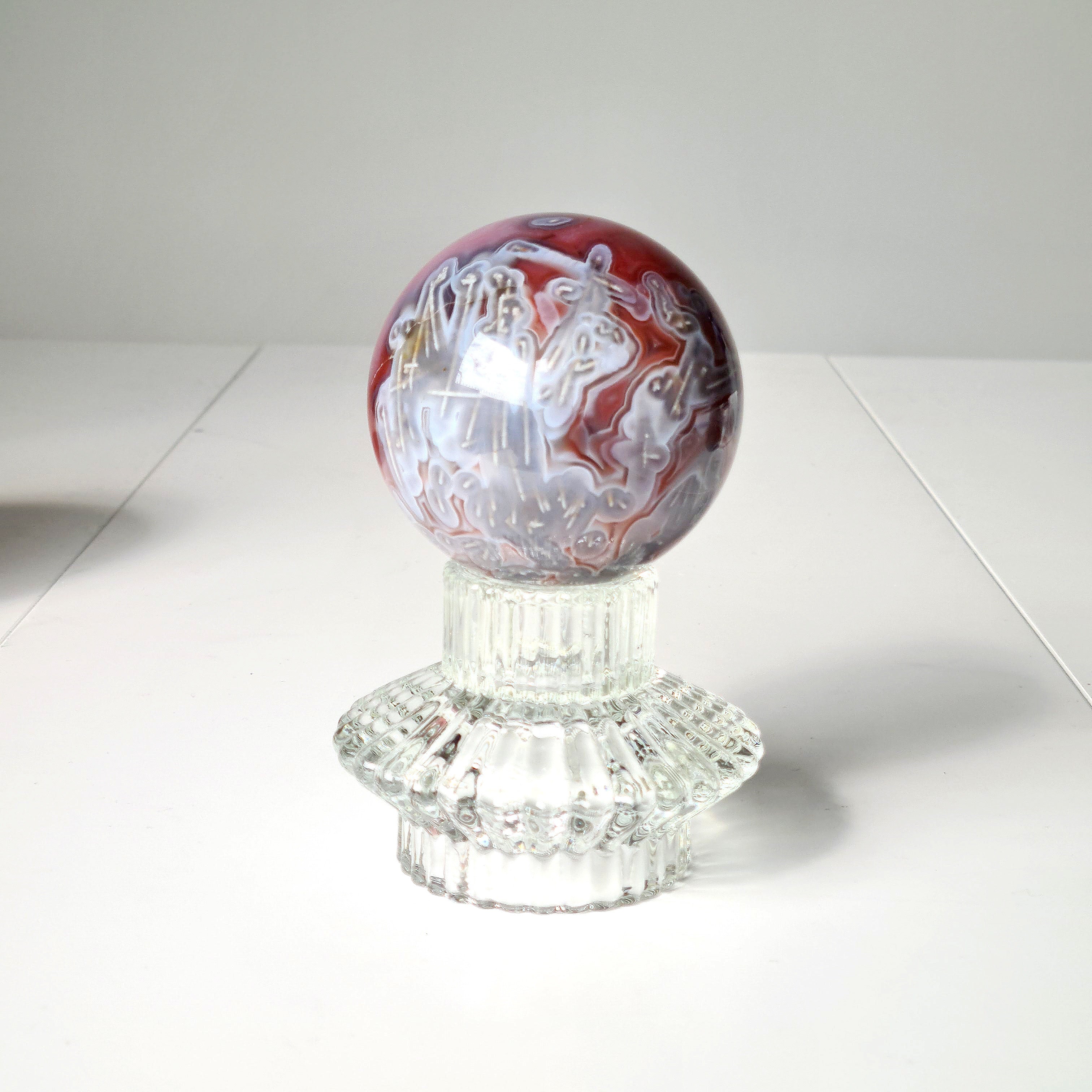 Swazi Agate Sphere with glass stand | A | 406 g | Appx 6.6 cm