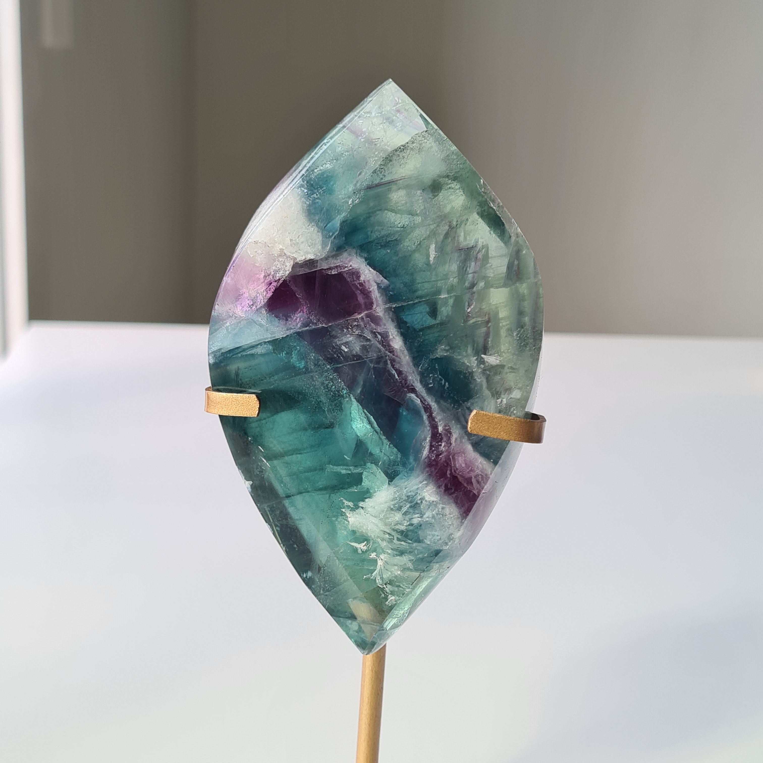 Dreamy Fluorite on Stand | Natural imperfections visible | More green in naked eyes | 19 Cm tall with stand