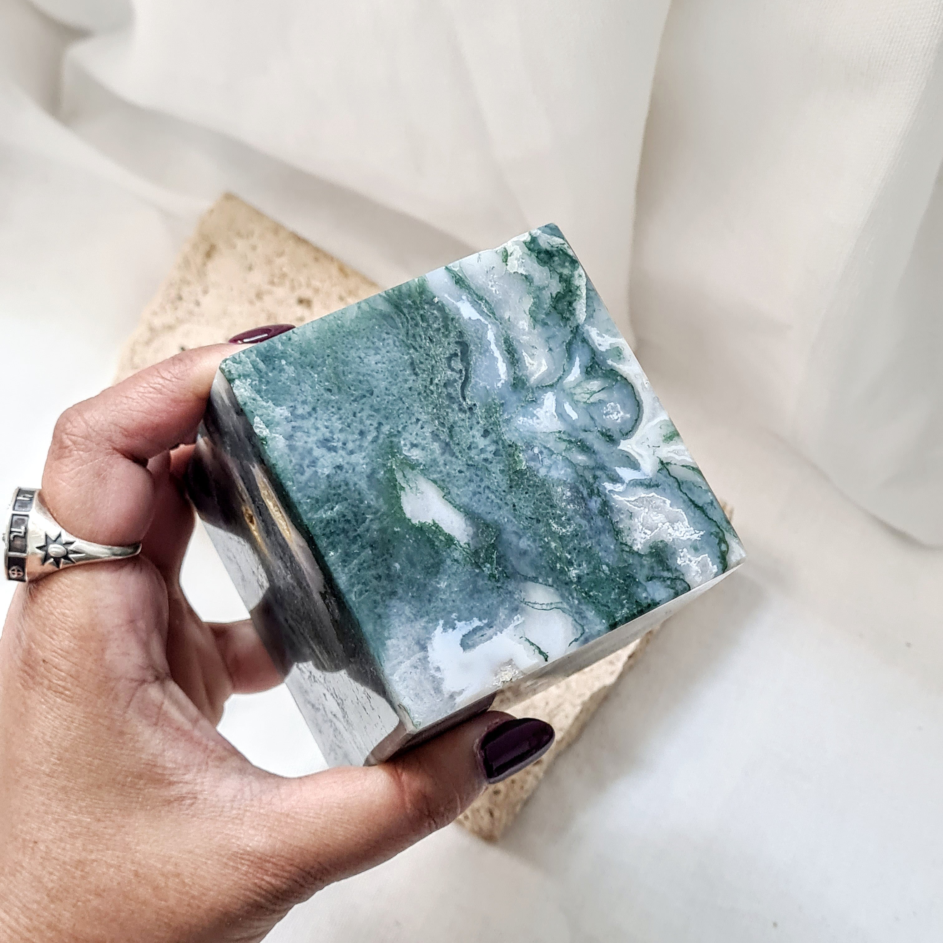 Moss Agate | Large cube