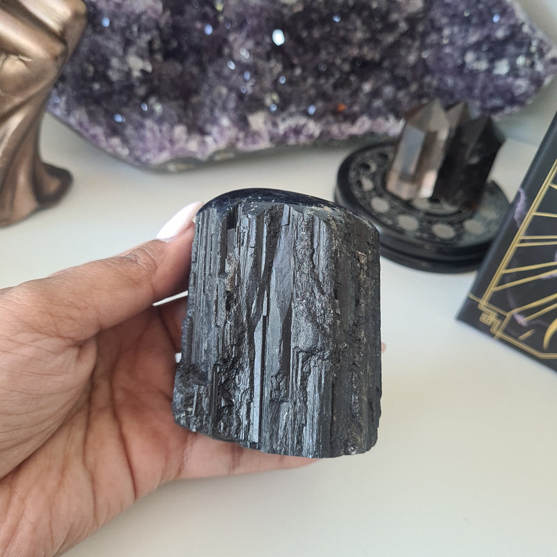 Black Tourmaline - Polished Top, Rough Side