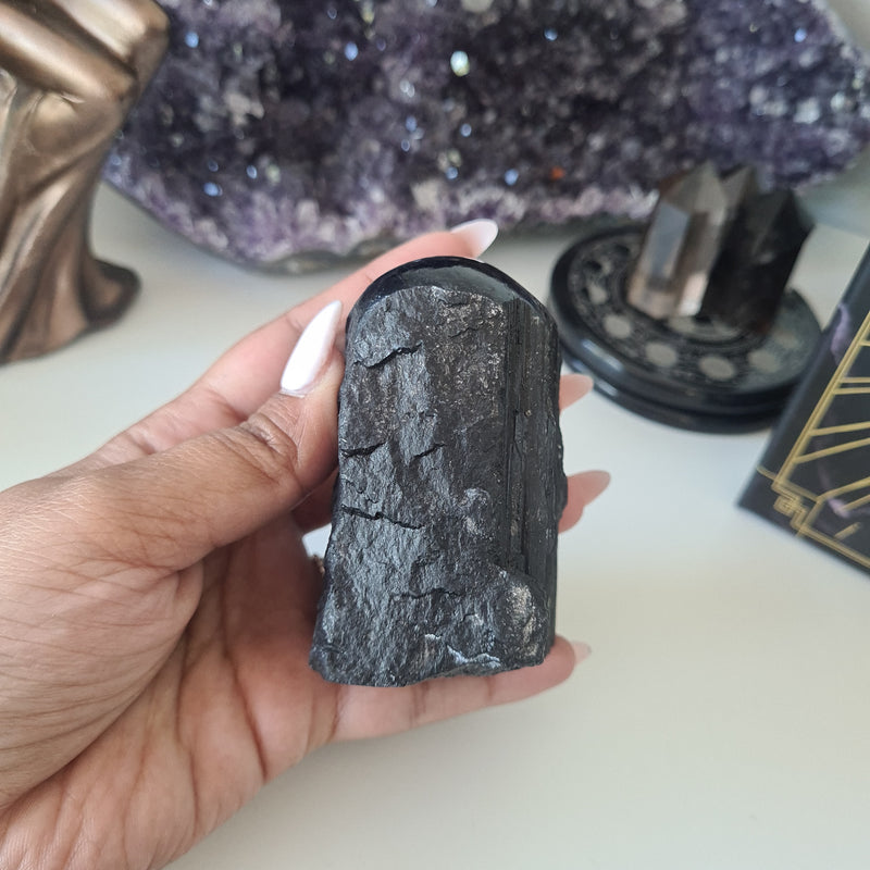 Black Tourmaline - Polished Top, Rough Side