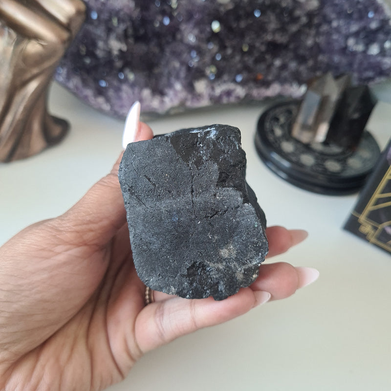 Black Tourmaline - Polished Top, Rough Side