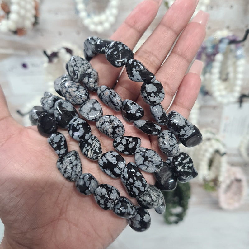 Snowflake obsidian chunky bracelet