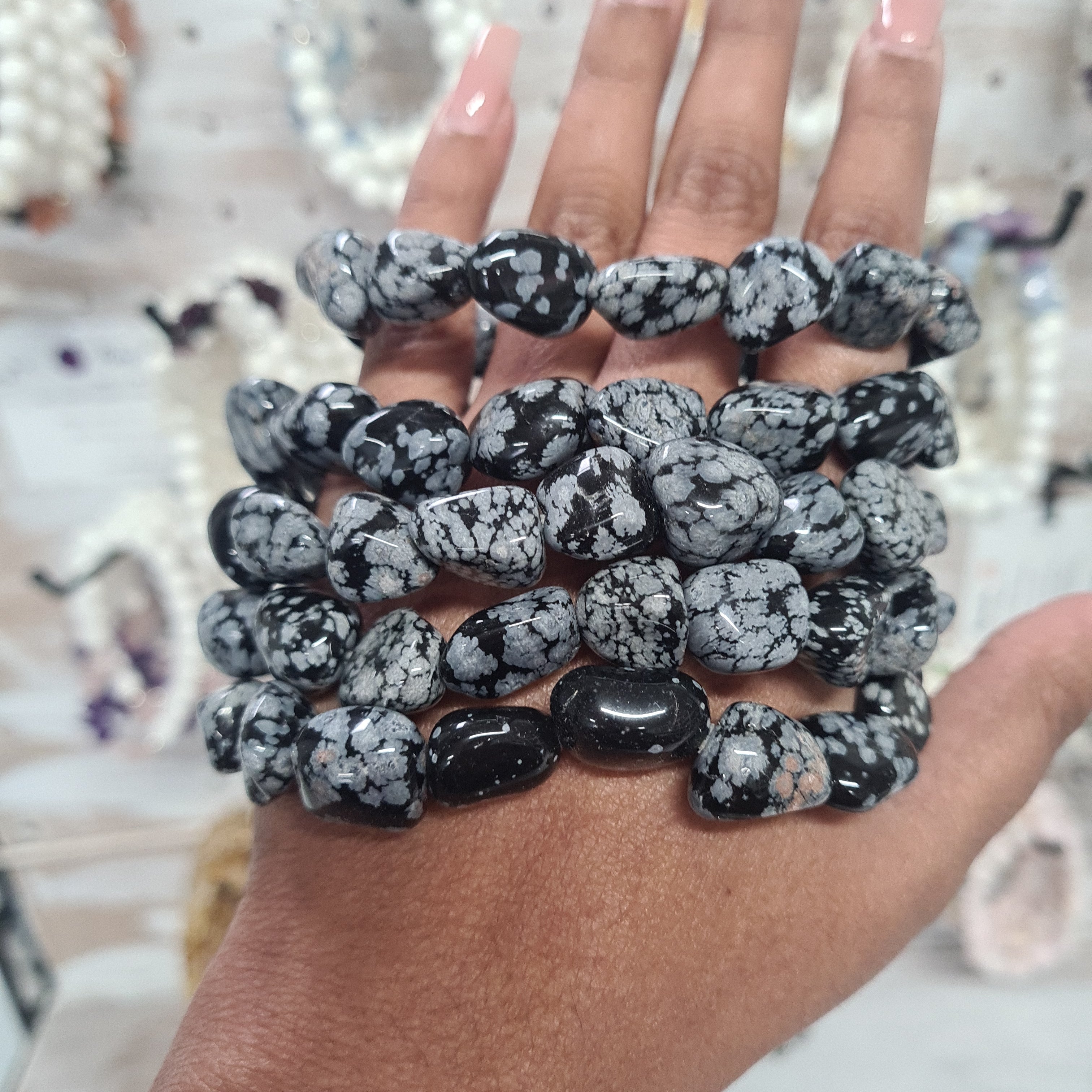 Snowflake obsidian chunky bracelet