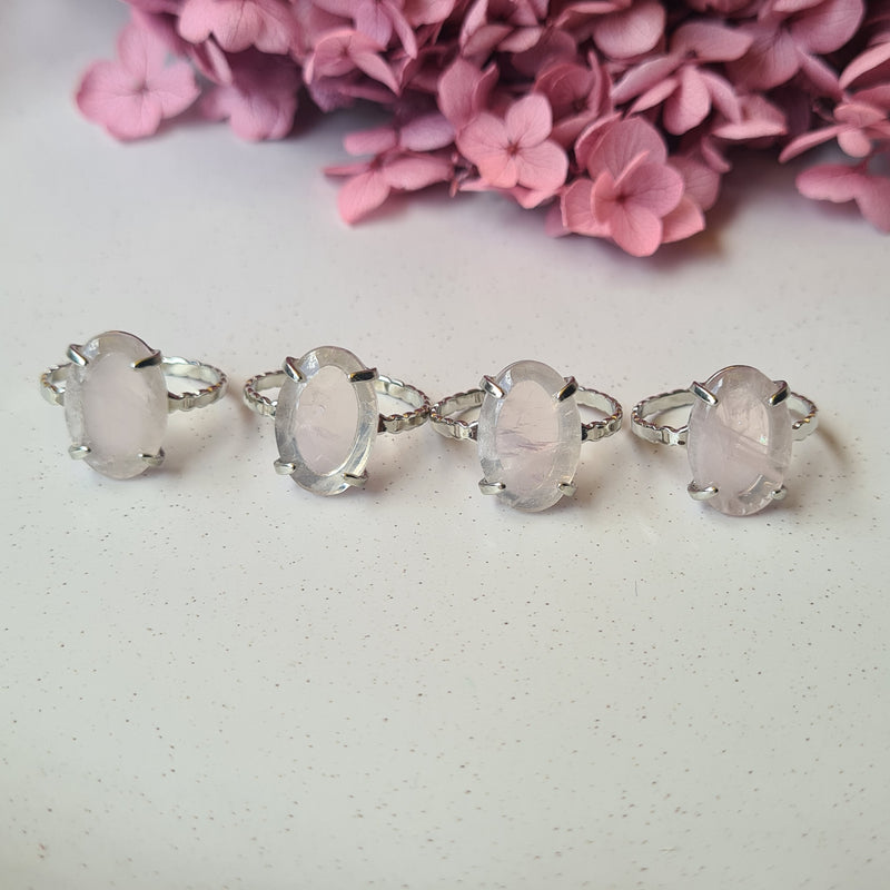 Rose quartz Oval Ring ~ Silver plated