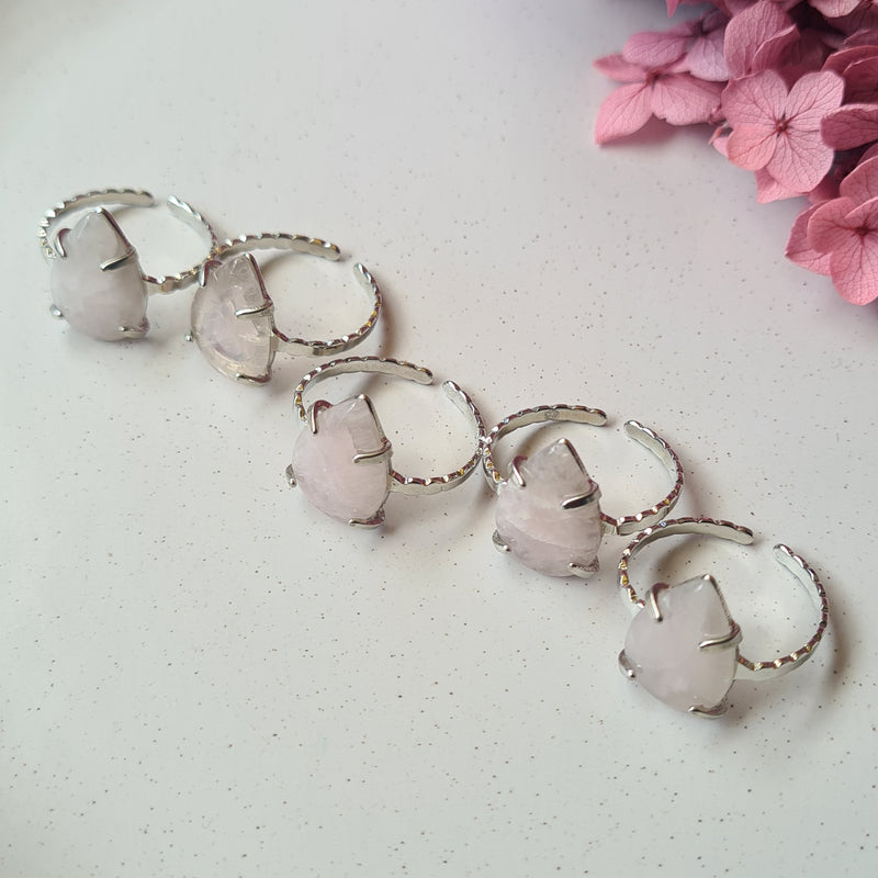 Rose quartz Tear Drop Ring ~ Silver plated