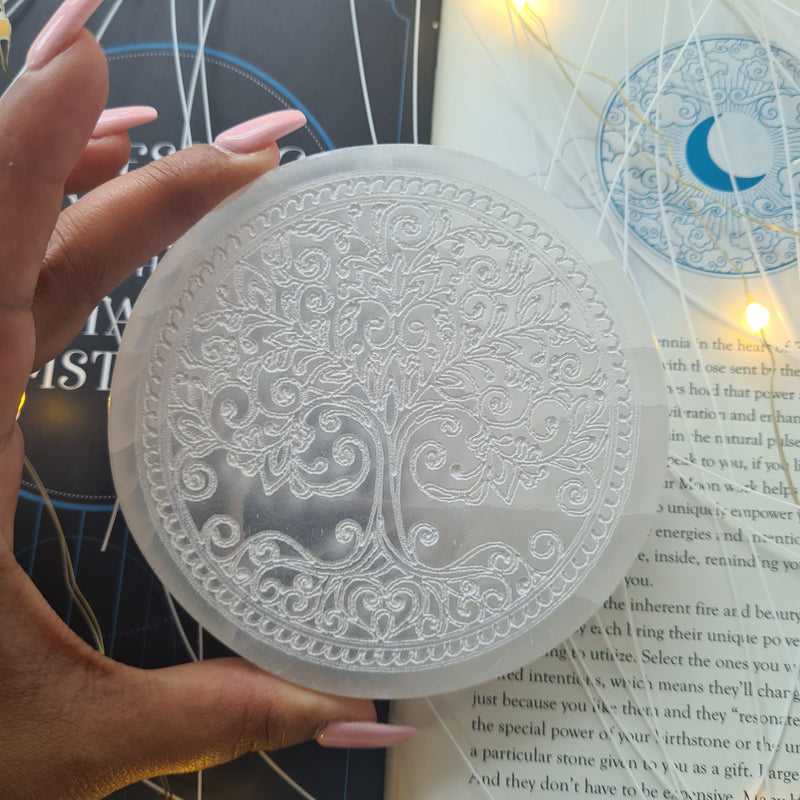 Selenite 'Forest Fae' Round Charging plate~ 1pc