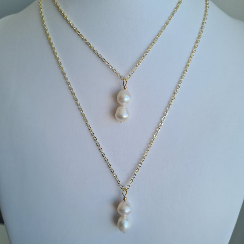 Double Pearl Droplet Necklace ~ Goldenwire 1pc