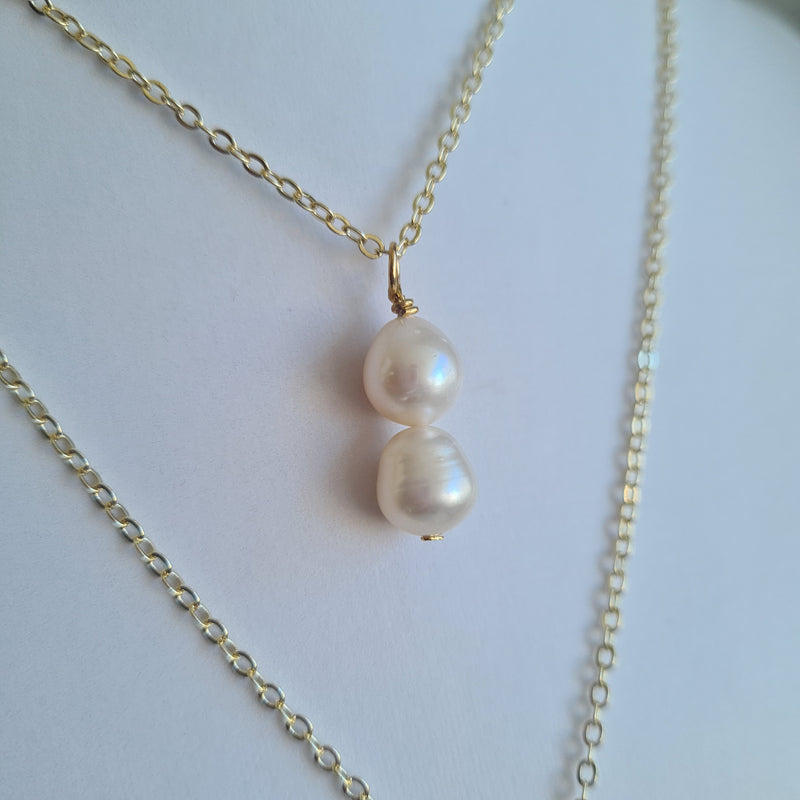 Double Pearl Droplet Necklace ~ Goldenwire 1pc