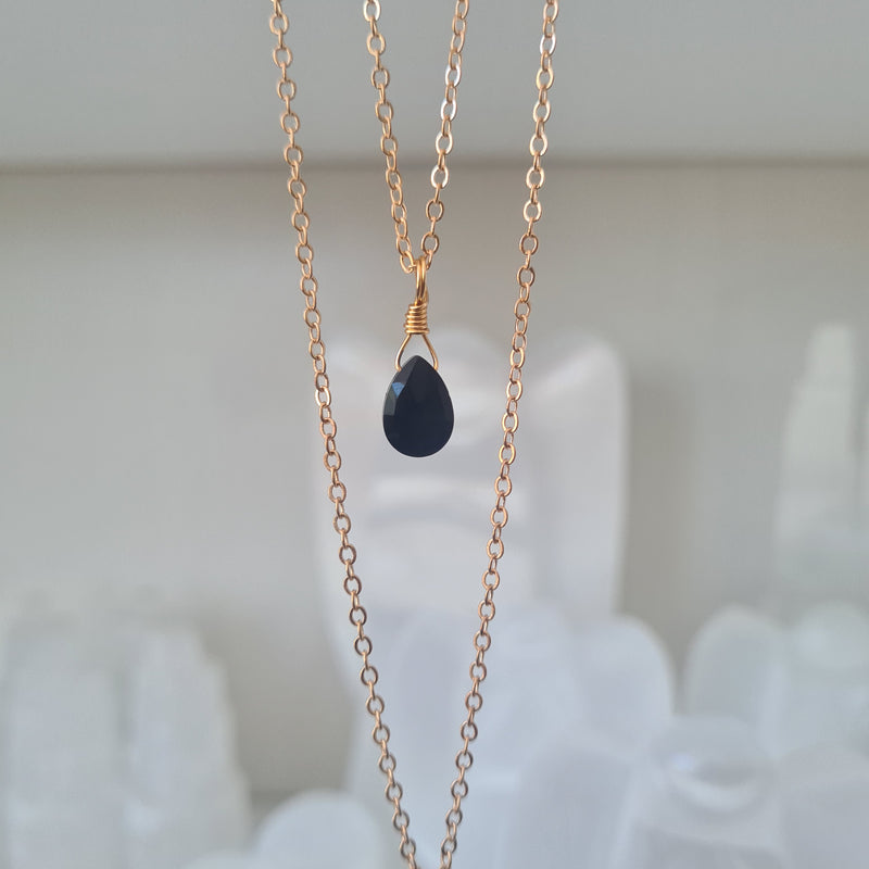 Black Onyx Droplet Necklace ~ Faceted Gold