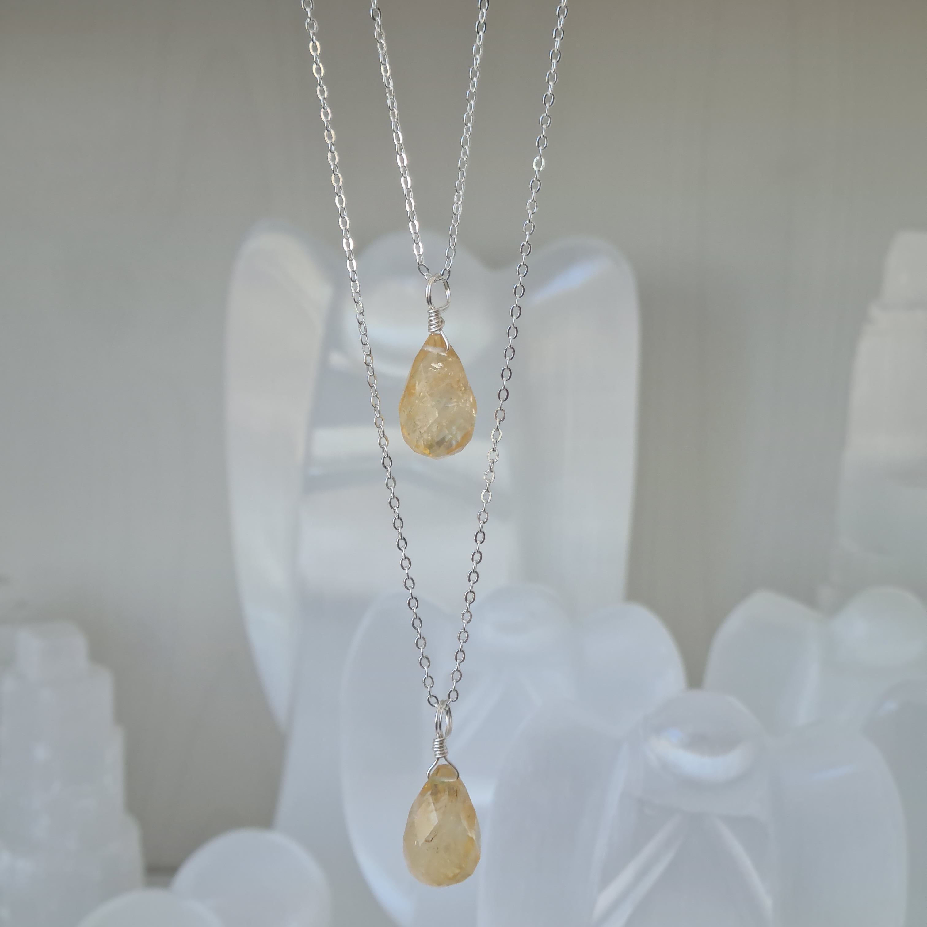 Citrine Necklace Large drop - Goodluck, Happiness & Success (Silver)