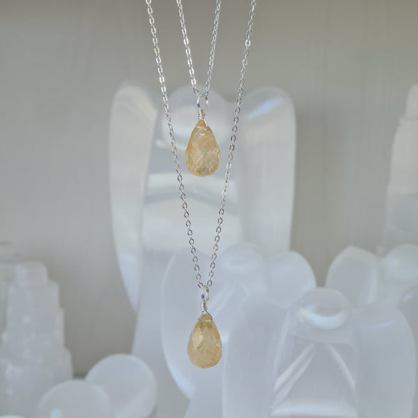 Citrine Necklace Large drop - Goodluck, Happiness & Success (Silver)