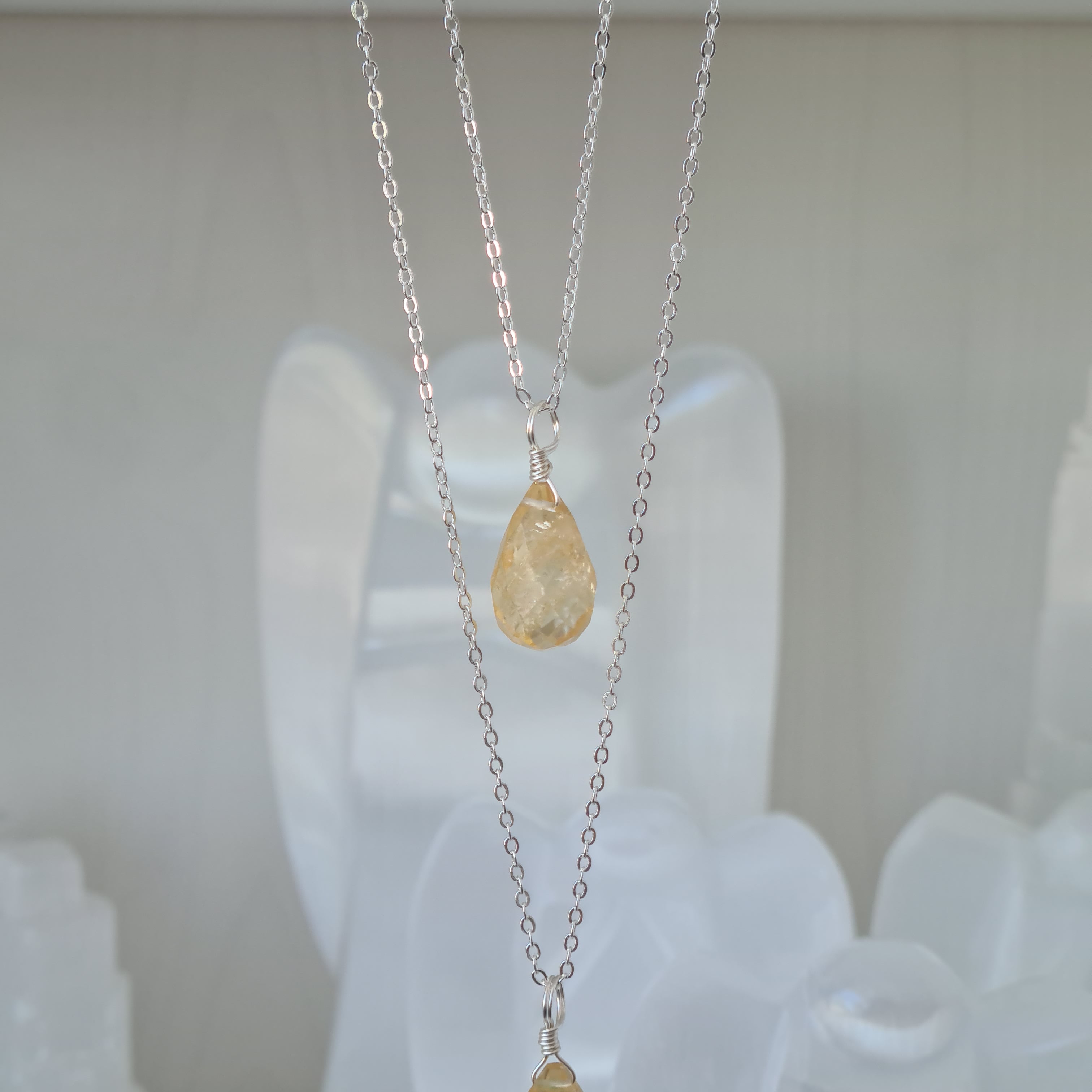 Citrine Necklace Large drop - Goodluck, Happiness & Success (Silver)