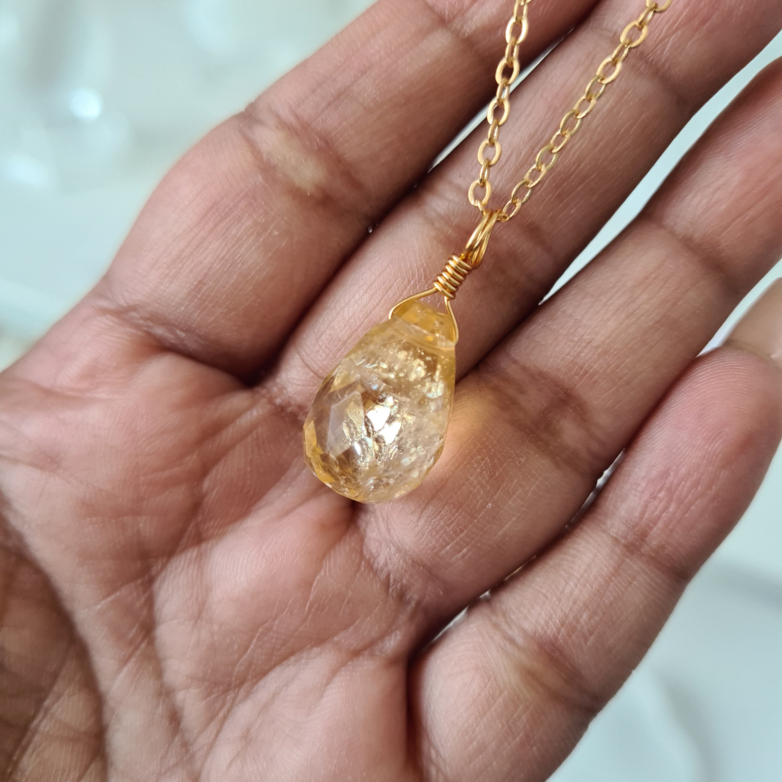 Citrine Necklace Large Drop - Goodluck, Happiness & Success (Gold)