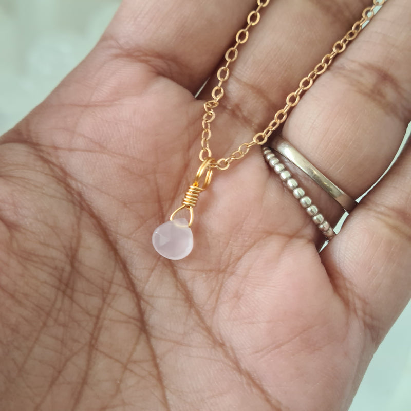 Rose quartz Droplet~ Tiny stone gold