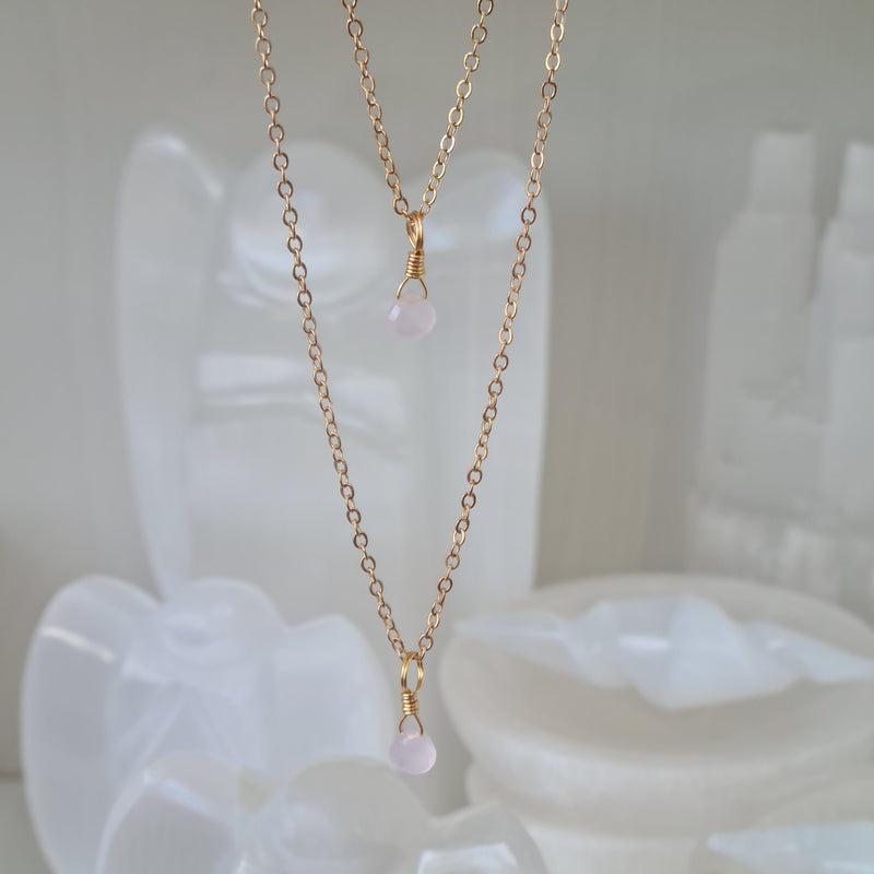 Rose quartz Droplet~ Tiny stone gold